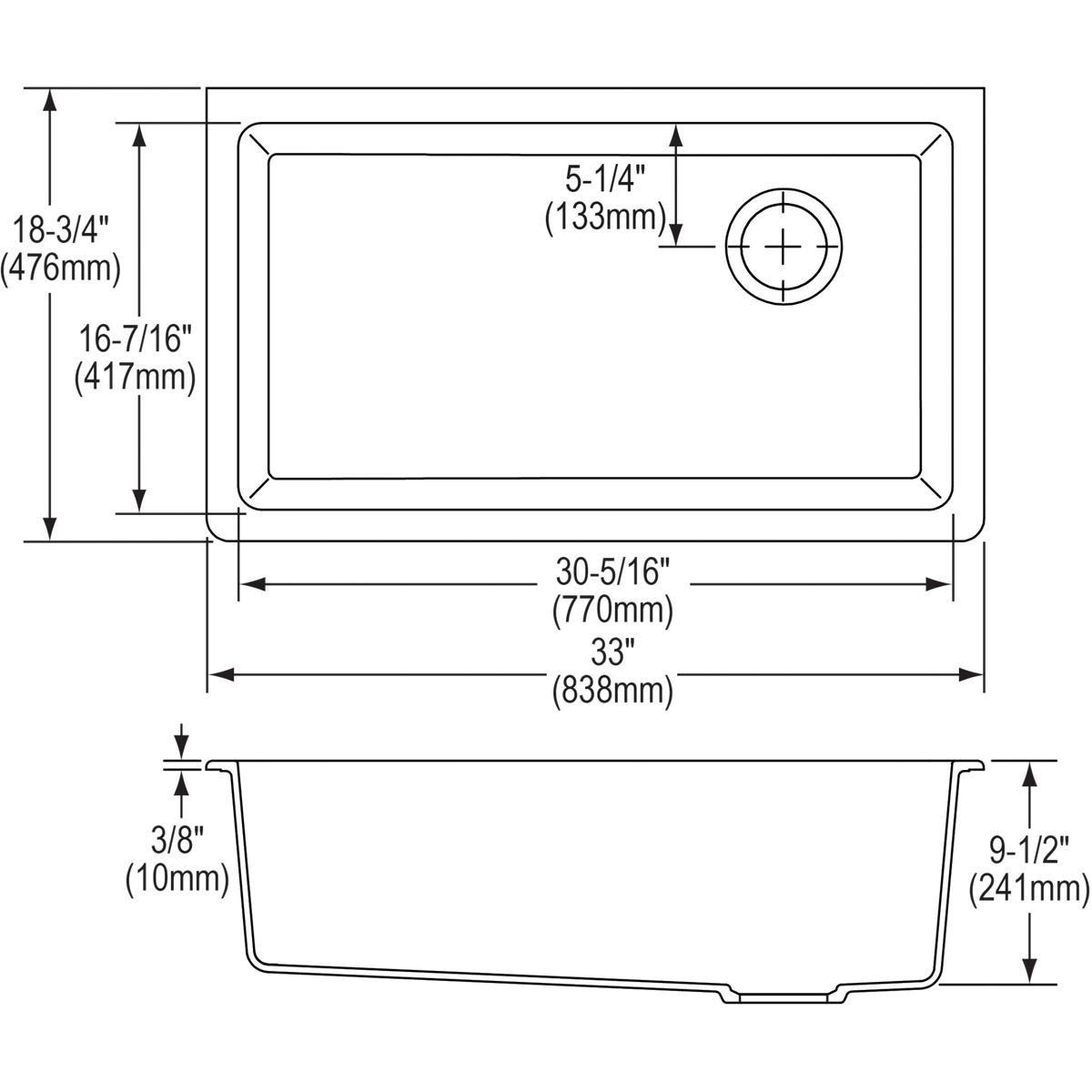 Elkay ELGU13322BK0 Quartz Classic 33 x 18-3/4 x 9-1/2 Single Bowl Undermount Sink Black