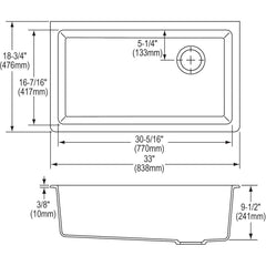 Elkay ELGU13322BK0 Quartz Classic 33 x 18-3/4 x 9-1/2 Single Bowl Undermount Sink Black