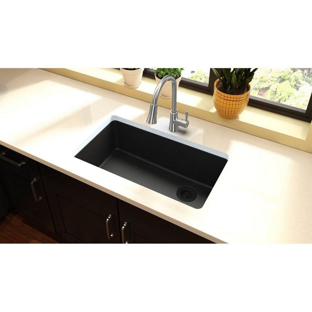 Elkay ELGU13322BK0 Quartz Classic 33 x 18-3/4 x 9-1/2 Single Bowl Undermount Sink Black