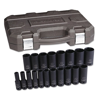 Gearwrench 84934N 19 Piece 1/2 Drive Black Finish Deep Well Impact Socket Set 6 Points 3/8 to 1-1/2 Range