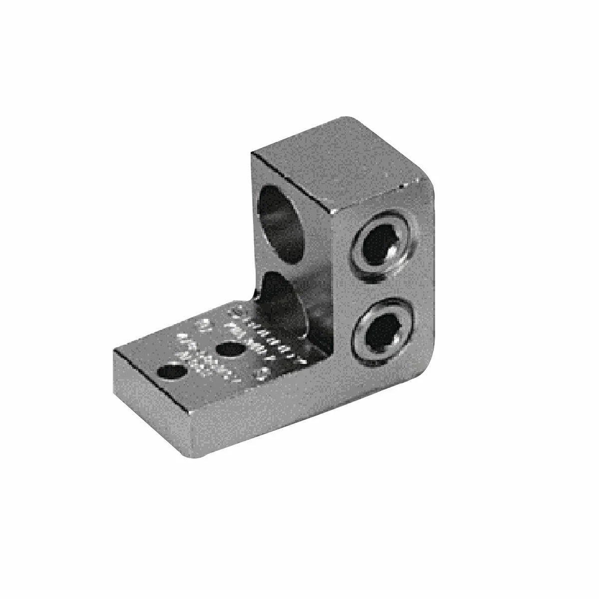 burndy K11A34U2 Aluminum Universal Terminal, 2 Hole, Two: 4/0 AWG (Str)-500 kcmil, 1/4 Stud, .69 Stud Hole Spacing, 2 Screws, Al/Cu Rated, Tin Plated.