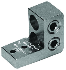 burndy K11A34U2 Aluminum Universal Terminal, 2 Hole, Two: 4/0 AWG (Str)-500 kcmil, 1/4 Stud, .69 Stud Hole Spacing, 2 Screws, Al/Cu Rated, Tin Plated.