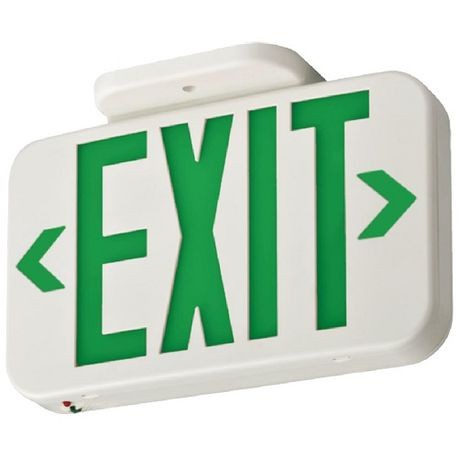 Lithonia Lighting EXG-LED-B-EL-M6 LED Exit Sign, Green Letters, Battery Backup, White