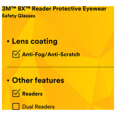 3M 11377-00000-20 BX Half-Frame Safety Readers Anti-Fog Gray Lens UV Protection