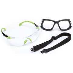 3M S1201SGAF-KT Solus 1000-Series Safety Glasses Foam Strap Green/Black Clear Scotchgard Anti-Fog Lens