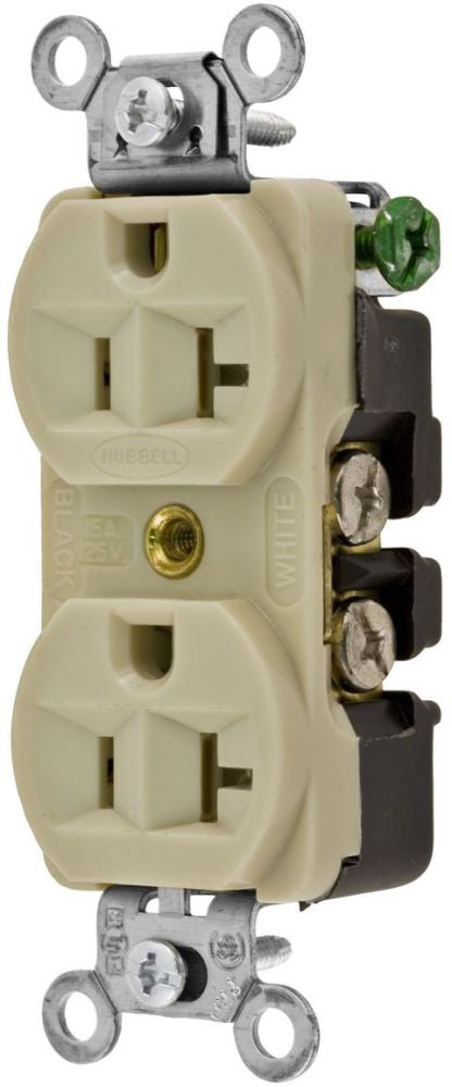 Hubbell 5362I Receptacle, Duplex 20A 125V ISO W/SUR