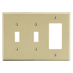 Hubbell P226I Wallplate, 3-G, 2 Tog 1 Decor, IV 3G Cmbo Wallplate