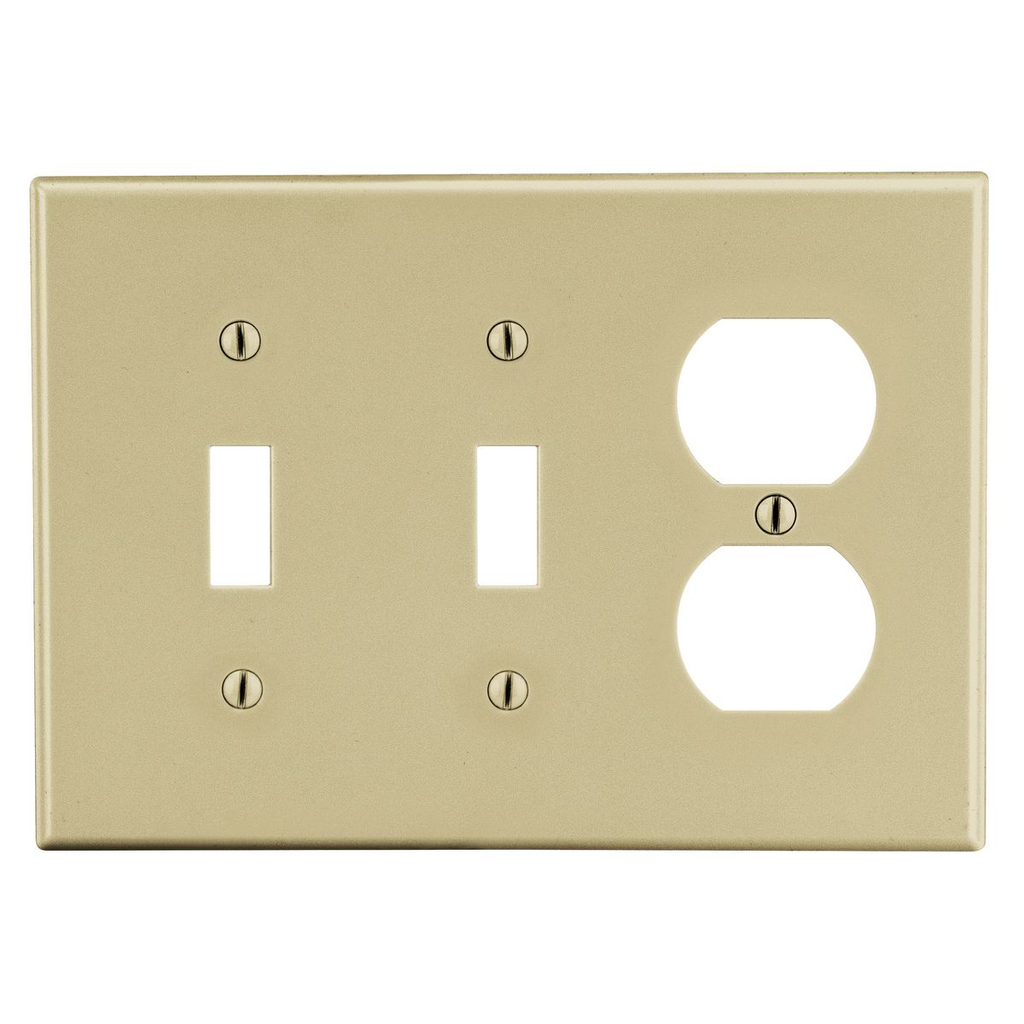 Hubbell P28I Wallplate, 3-G, 2) Tog 1) Dup, Iv 3G Cmbo Wallplate