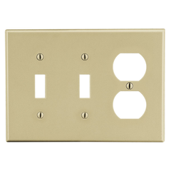 Hubbell P28I Wallplate, 3-G, 2) Tog 1) Dup, Iv 3G Cmbo Wallplate