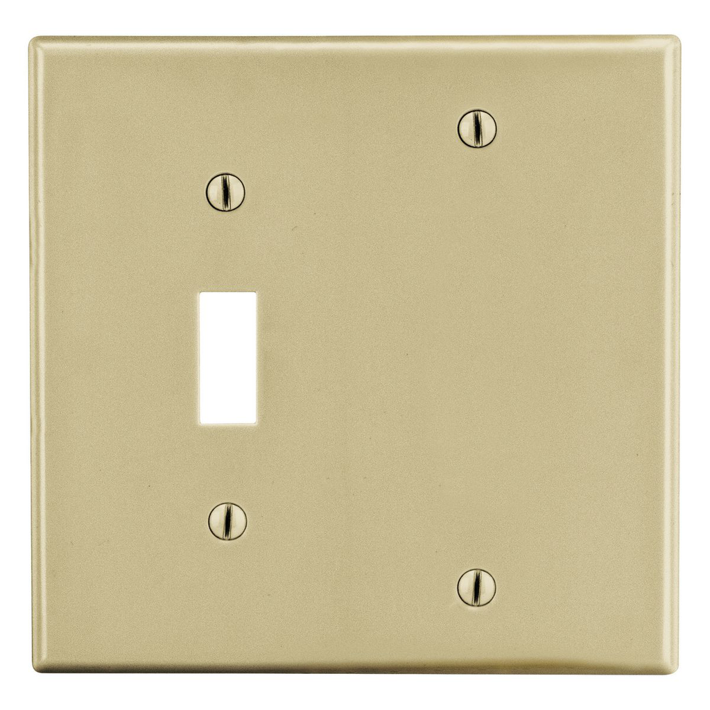 Hubbell P113I Wallplate, 2-G, 1) Tog 1) Blank, IV 2G Cmbo Wallplate