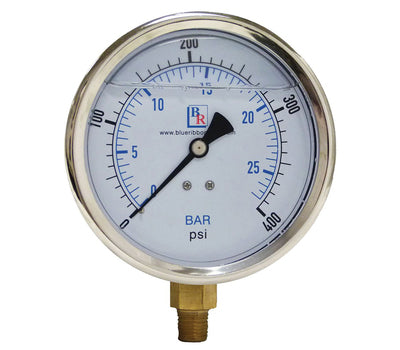 BLUE RIBBON CORP BR201L-254E 100 PSI Lower Mount Lead Free Liquid Filled Pressure Gauge