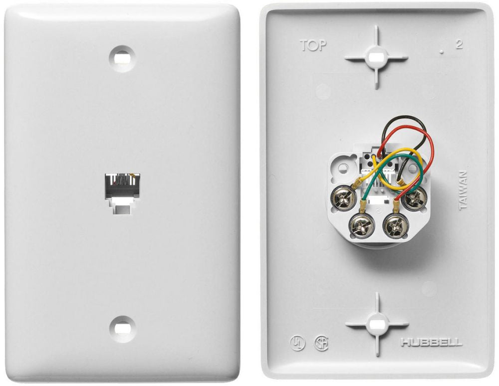 Hubbell NS735W Plate, Data Communication Molded-In, 4-Conductor RJ11 Jack, 10 Pack