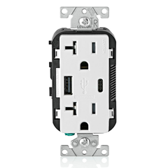 Leviton T5833-W Combination Duplex Receptacle/Outlet and USB Charger 20 AMP 125 Volt NEMA 5-20R