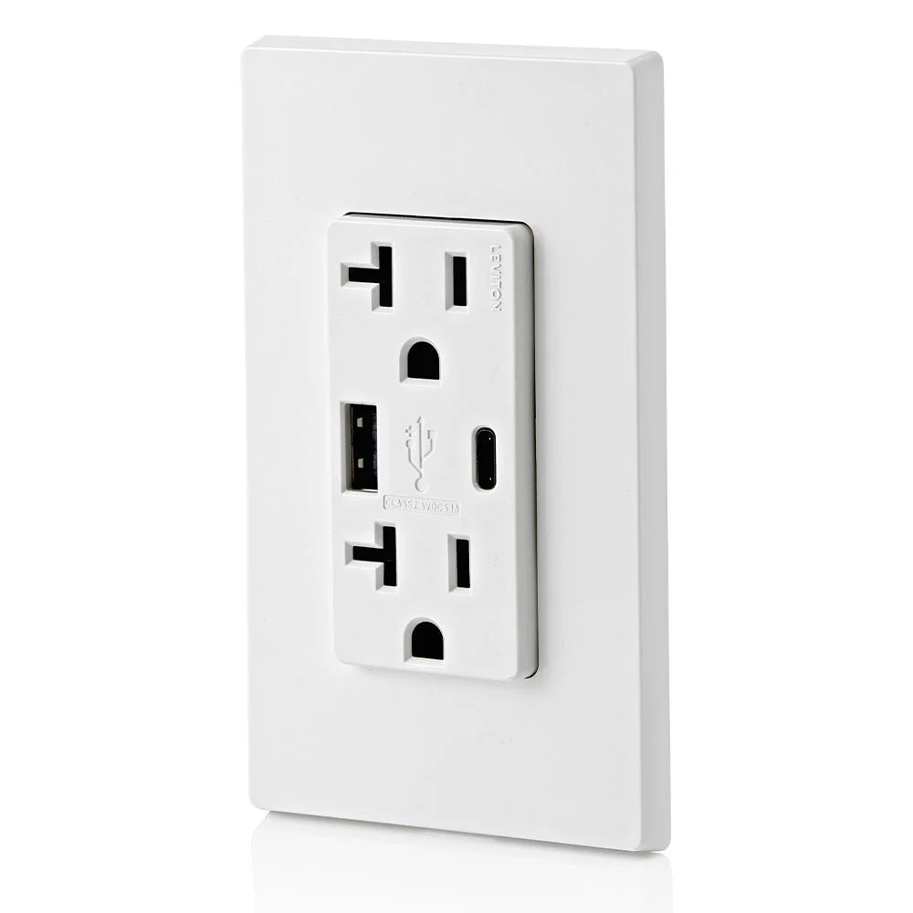 Leviton T5833-W Combination Duplex Receptacle/Outlet and USB Charger 20 AMP 125 Volt NEMA 5-20R