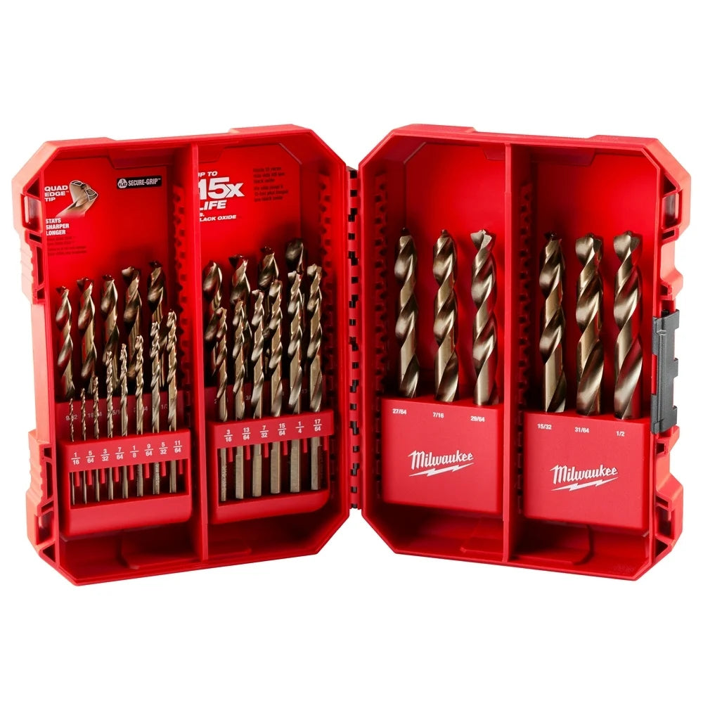 Milwaukee 48-89-2332 Red Helix Cobalt Drill Bit Set 1/16 in Min Drill Bit 1/2 in Max Drill Bit 135 deg Drill Point Angle 29 Pieces