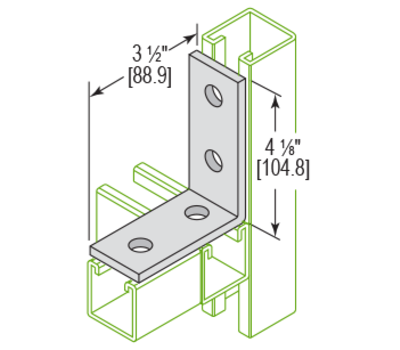 Phoenix Support Systems L310000EG 3-1/2 x 4-1/8 in. Electro-Galvanized Carbon Steel 4-Hole 3-Way Corner Angle