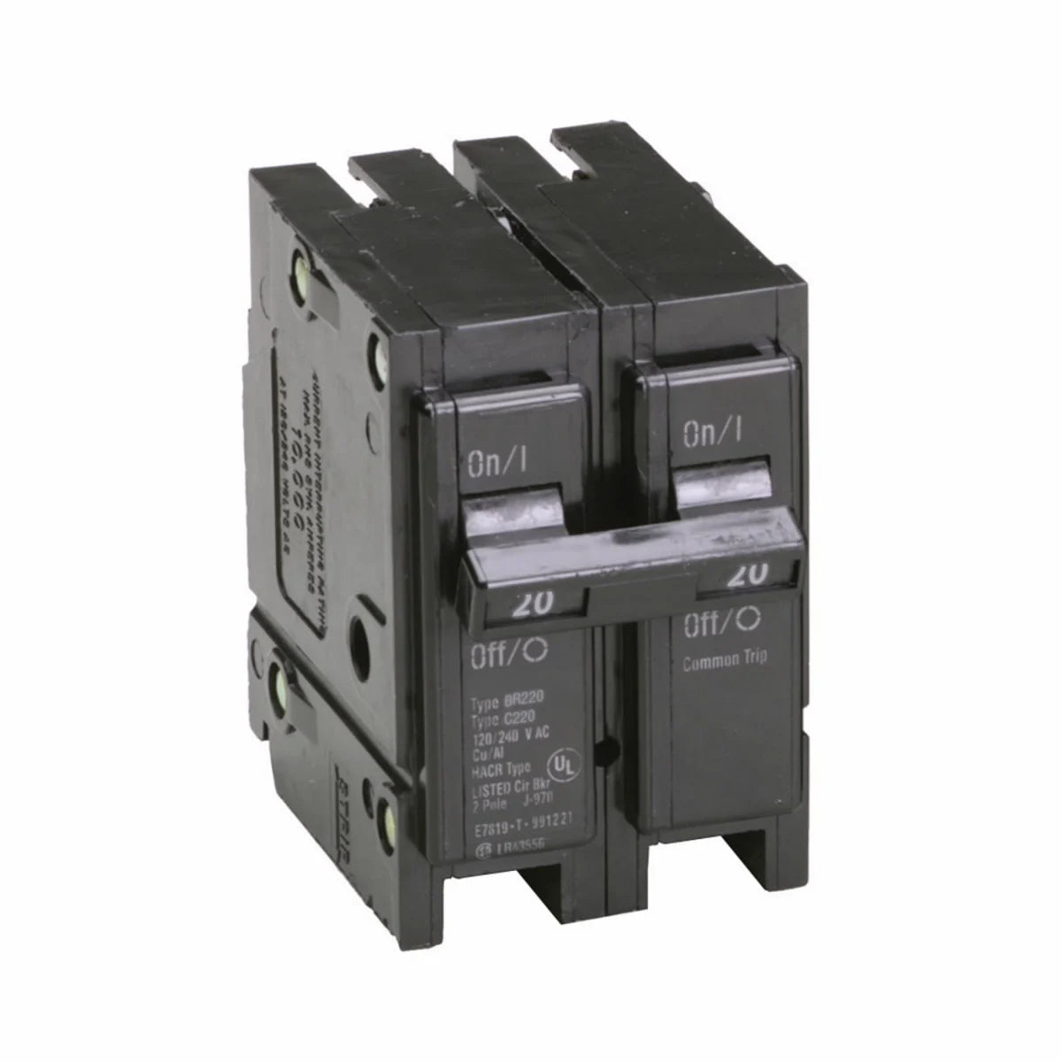 EATON BR220 Type BR Plug-On Circuit Breaker, 240 VAC, 20 Amp, 10 kAIC, 2-Pole