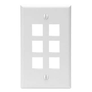 Leviton 41080-6WP Single-Gang QuickPort Wall Plate, 6-Ports, White