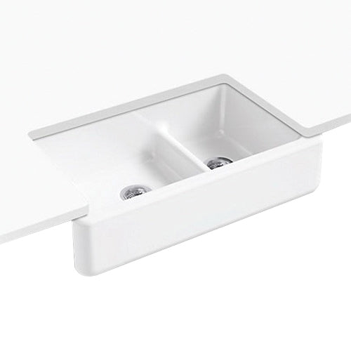 Kohler K-6427-0 Whitehaven Cast Iron Undermount Kitchen Sink With Tall Apron, 35-11/16 Inch x 21-9/16 Inch, White