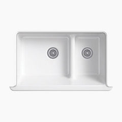 Kohler K-6427-0 Whitehaven Cast Iron Undermount Kitchen Sink With Tall Apron, 35-11/16 Inch x 21-9/16 Inch, White