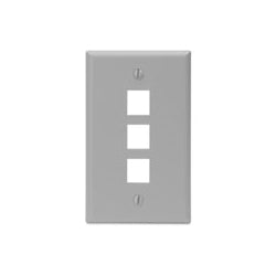 Leviton 41080-3GP Single-Gang QuickPort Wall Plate, 3-Port, Grey