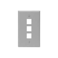 Leviton 41080-3GP Single-Gang QuickPort Wall Plate, 3-Port, Grey