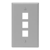 Leviton 41080-3GP Single-Gang QuickPort Wall Plate, 3-Port, Grey