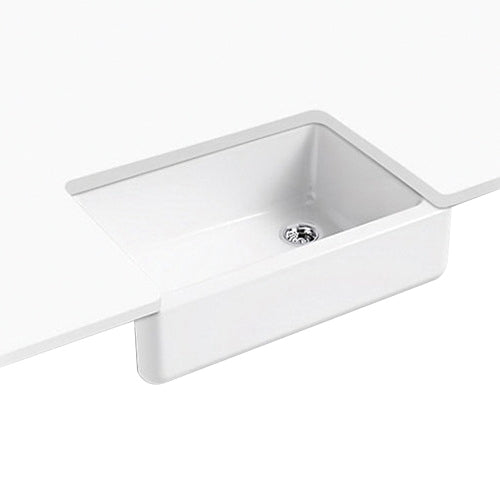 Kohler K-5827-0 Whitehaven Enameled Cast Iron Single-Bowl Rectangular Undermount Kitchen Sink with Tall Apron 32-11/16 in x 21-9/16 in x 9-5/8 in White