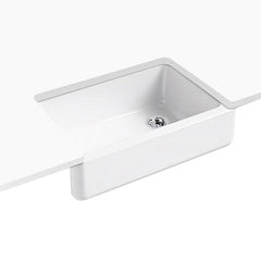 Kohler K-5827-0 Whitehaven Enameled Cast Iron Single-Bowl Rectangular Undermount Kitchen Sink with Tall Apron 32-11/16 in x 21-9/16 in x 9-5/8 in White