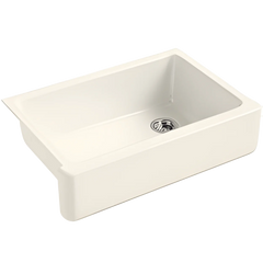 Kohler K-5827-0 Whitehaven Enameled Cast Iron Single-Bowl Rectangular Undermount Kitchen Sink with Tall Apron 32-11/16 in x 21-9/16 in x 9-5/8 in White