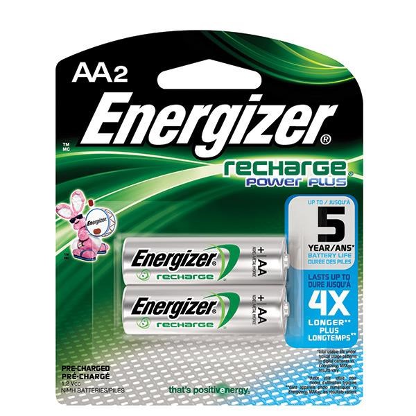 Energizer NH15BP2 Recharge Power Plus Rechargeable AA Batteries, 2-Pack