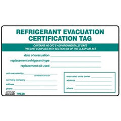 Mars 79528 Certification Tag Refrigerant Evacuation 5PK 7-1/2 x 4-1/2 Inch