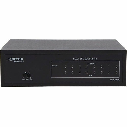 DITEK DTK-SW8P 8-Port Desktop Gigabit Ethernet PoE+ Switch, 60W