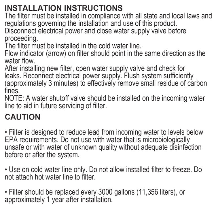 Elkay EWF3000 Filter Kit WaterSentry Plus Quick-Disconnect 20-105 Pounds per Square Inch