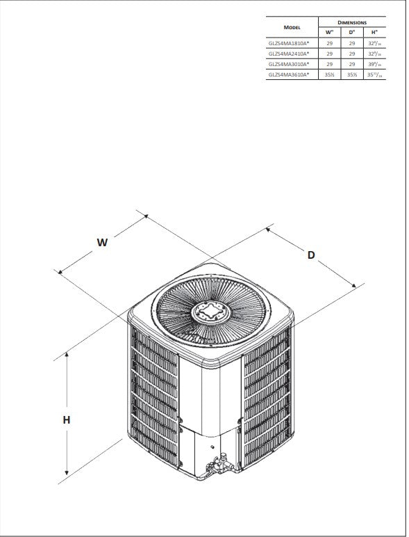 Goodman GLZS4MA1810 Split Heat Pump 14.3 SEER2 Single Stage