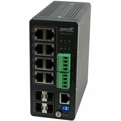 Lantronix SISPM1040-384-LRT-C Managed Hardened Gigabit Ethernet PoE+ Switch 8-10/100/1000Base-T PoE+ Ports and 4-100/1000Base-X SFP Slots