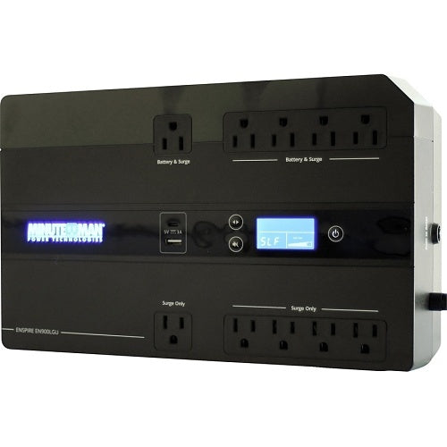 Minuteman EN900LGU Enspire Series Standby UPS 900VA 5-Battery and 5-Surge LCD USB Chargers