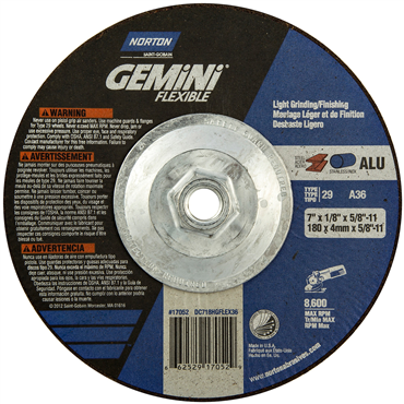 Norton 66252917052 Gemini Flexible A Type 29 Grinding and Cutting Wheel 7 in Diameter