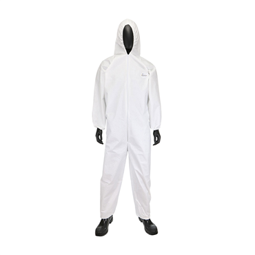 PIP 3606/L Posi-Wear BA Microporous Disposable Coveralls with Attached Hood, Elastic Wrists/Ankles, White, Large