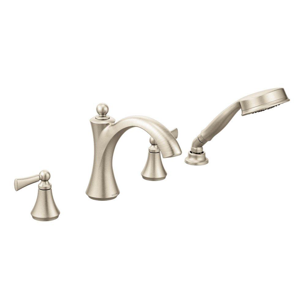 Moen T654BN Wynford Two Handle Roman Tub Faucet with Handshower in Brushed Nickel