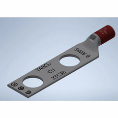 BURNDY YA8CL2TC38 8 AWG CU, Two Hole, 3/8 Stud Size, 1 Hole Spacing, Standard Barrel, Inspection Window, Internal Chamfer, Tin Plated, UL/CSA, 90?C, Up to 35kV, Red Color Code, 49 Die Index