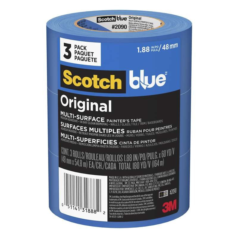 3M 3M 7100188352 ScotchBlue Original Painter's Tape (1.88 in x 60 yd, 3 Rolls/Pack) 2090-48EP3
