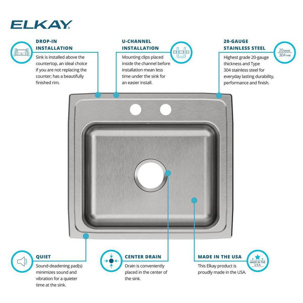 Elkay PSR22192 Celebrity Stainless Steel 22 x 19-1/2 in. 2 Hole Drop-In Sink