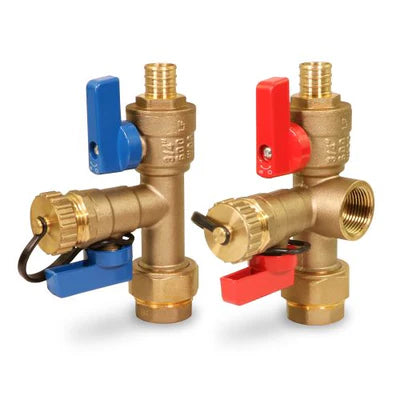 Everflow FTGV-ISO34-P-KIT-LF 3/4 PEX Hot & Cold Tankless Water Heater Isolation Valve with Pressure Relief Valve Lead Free