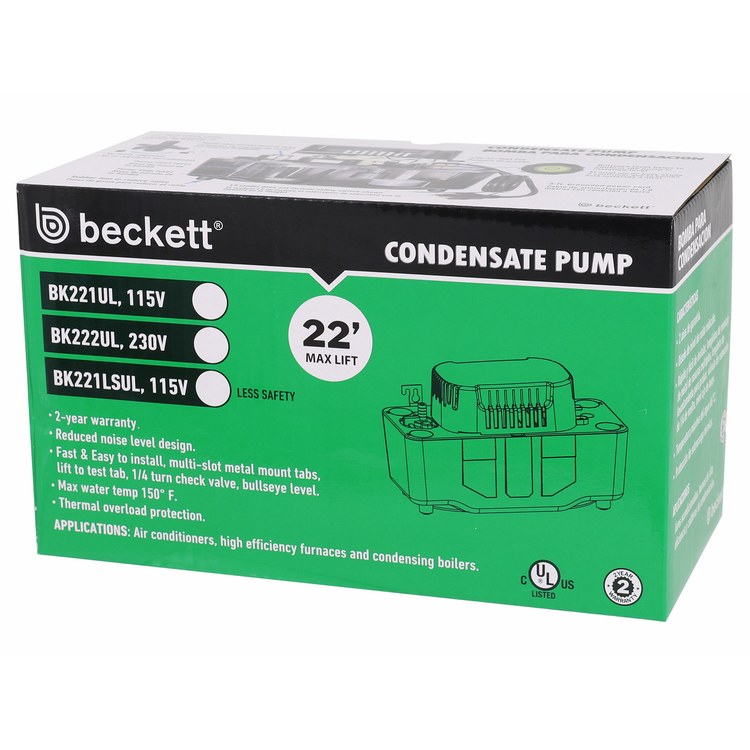 Beckett BK222UL Condensate Pump Medium 230V 22 Foot Lift BK222UL