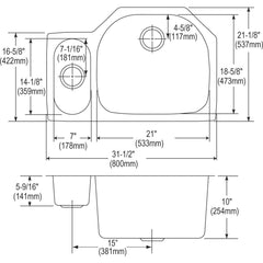 Elkay ELUH322110L Lustertone Classic Stainless Steel 31-1/2 x 21-1/8 x 10, 30/70 Offset Double Bowl Undermount Sink