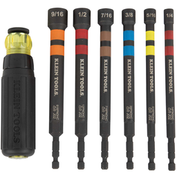 Klein 32950 Hollow Magnetic Color-Coded Ratcheting Power Nut Driver Six Sizes 7-Piece