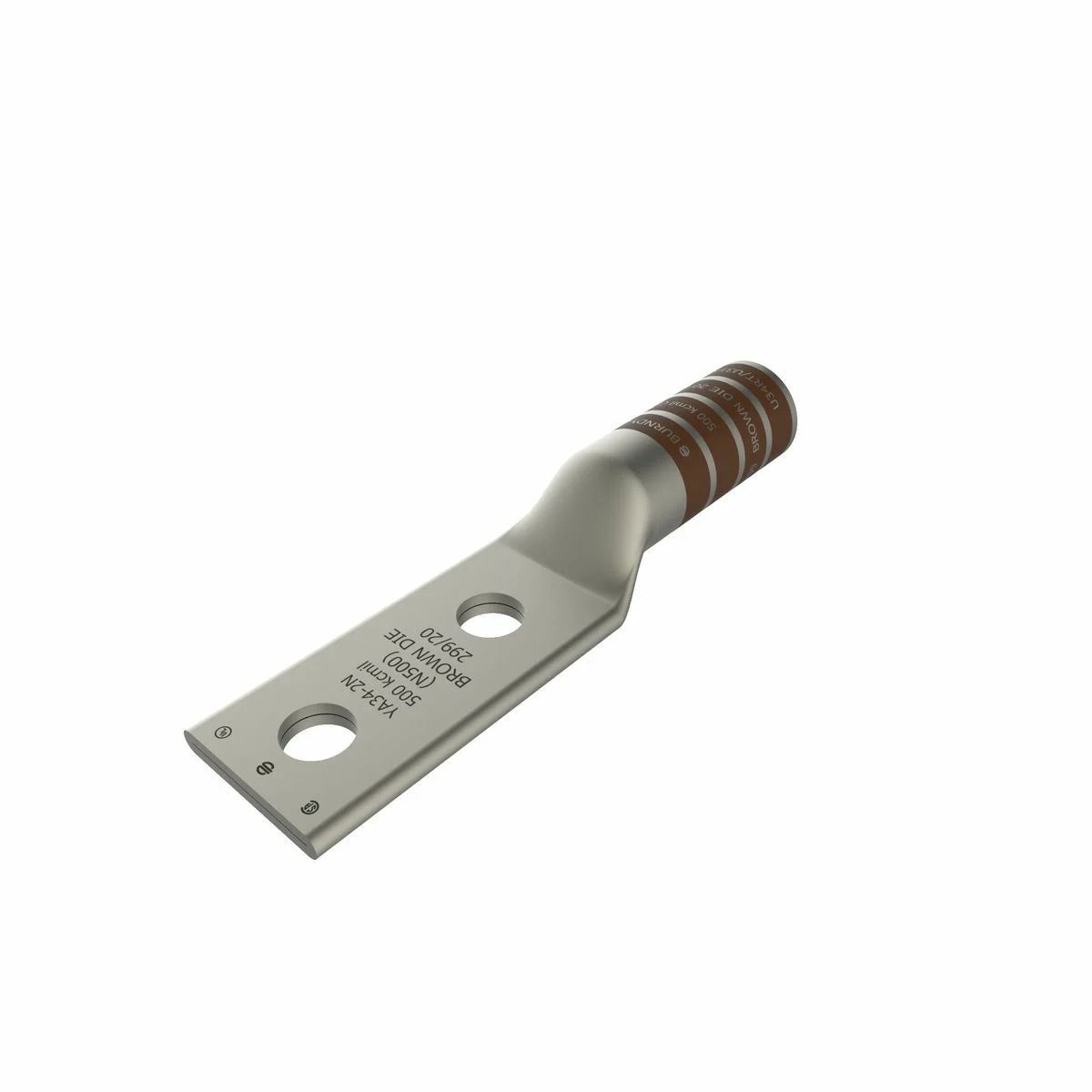 BURNDY YA342N 500 kcmil CU, Two Hole, 1/2 Stud Size, 1-3/4 Hole Spacing, Long Barrel Internal Chamfer, Tin Plated, UL/CSA, 90°C, Up to 35kV, Brown Color Code, 20 or 299 Die Index