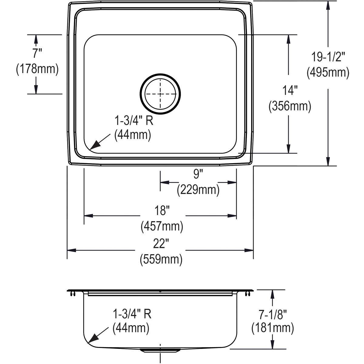 Elkay PSR22194 Celebrity 22 x 19-1/2 in. 4 Hole Stainless Steel Single Bowl Drop-in Kitchen Sink