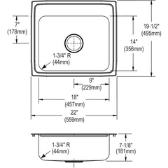 Elkay PSR22194 Celebrity 22 x 19-1/2 in. 4 Hole Stainless Steel Single Bowl Drop-in Kitchen Sink